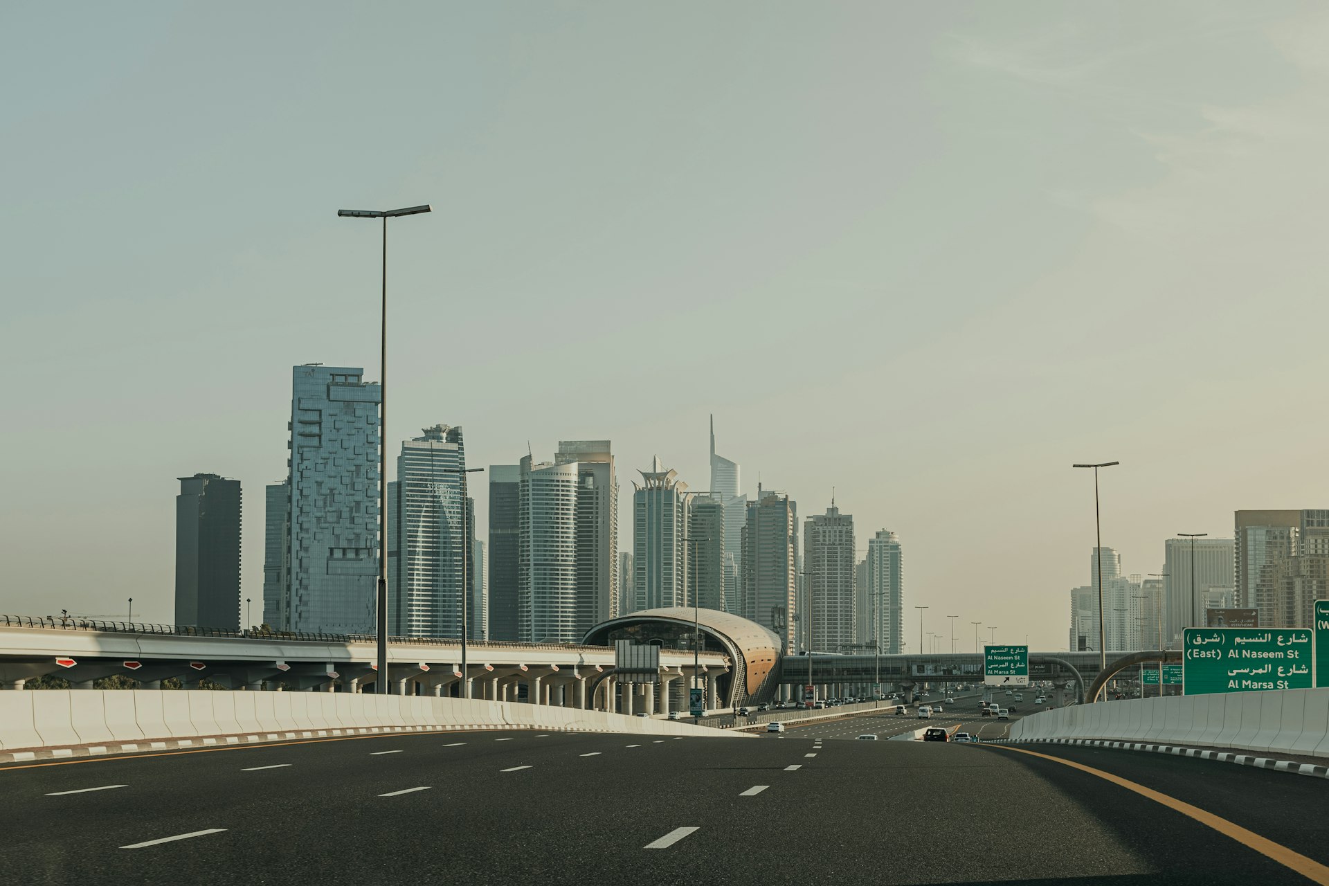 A highway with a city in the background